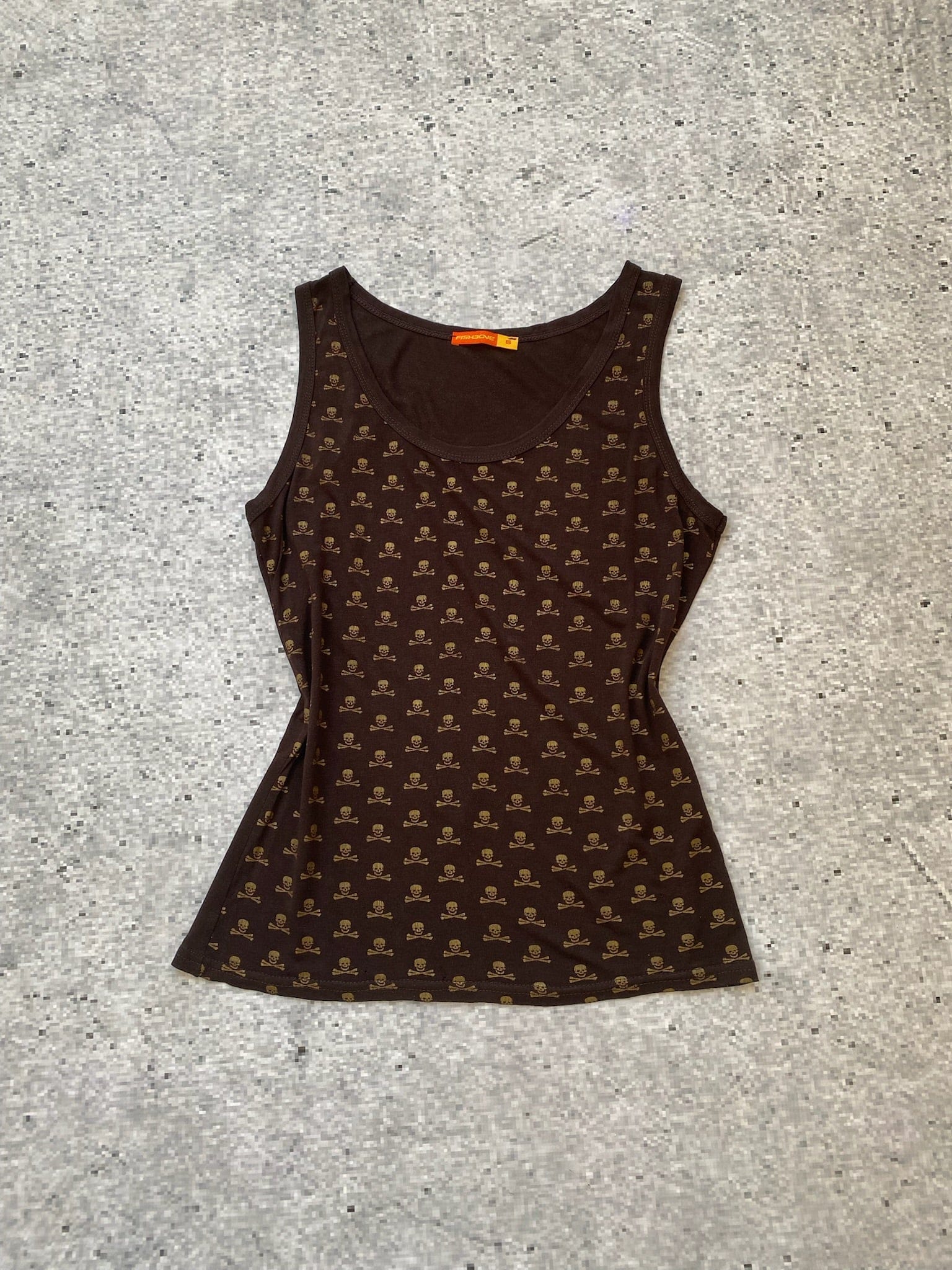 Fishbone Brown Grunge Skull Tank Top Fishbone
