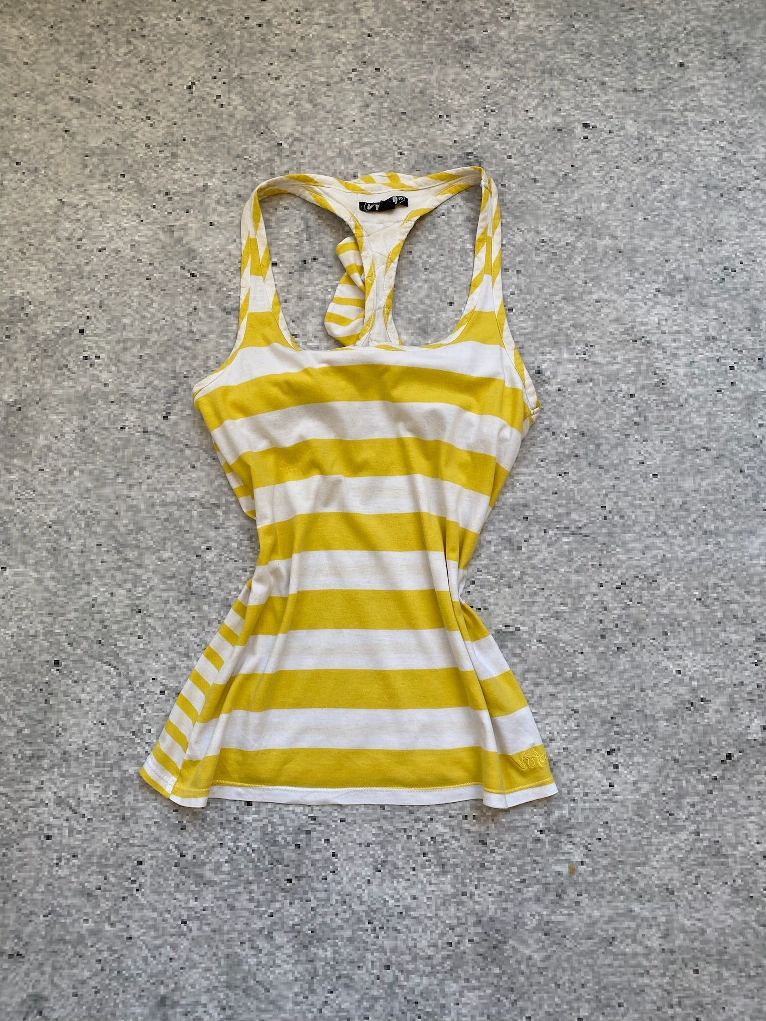 VOLCOM womens racer back tank top stripe yellow white