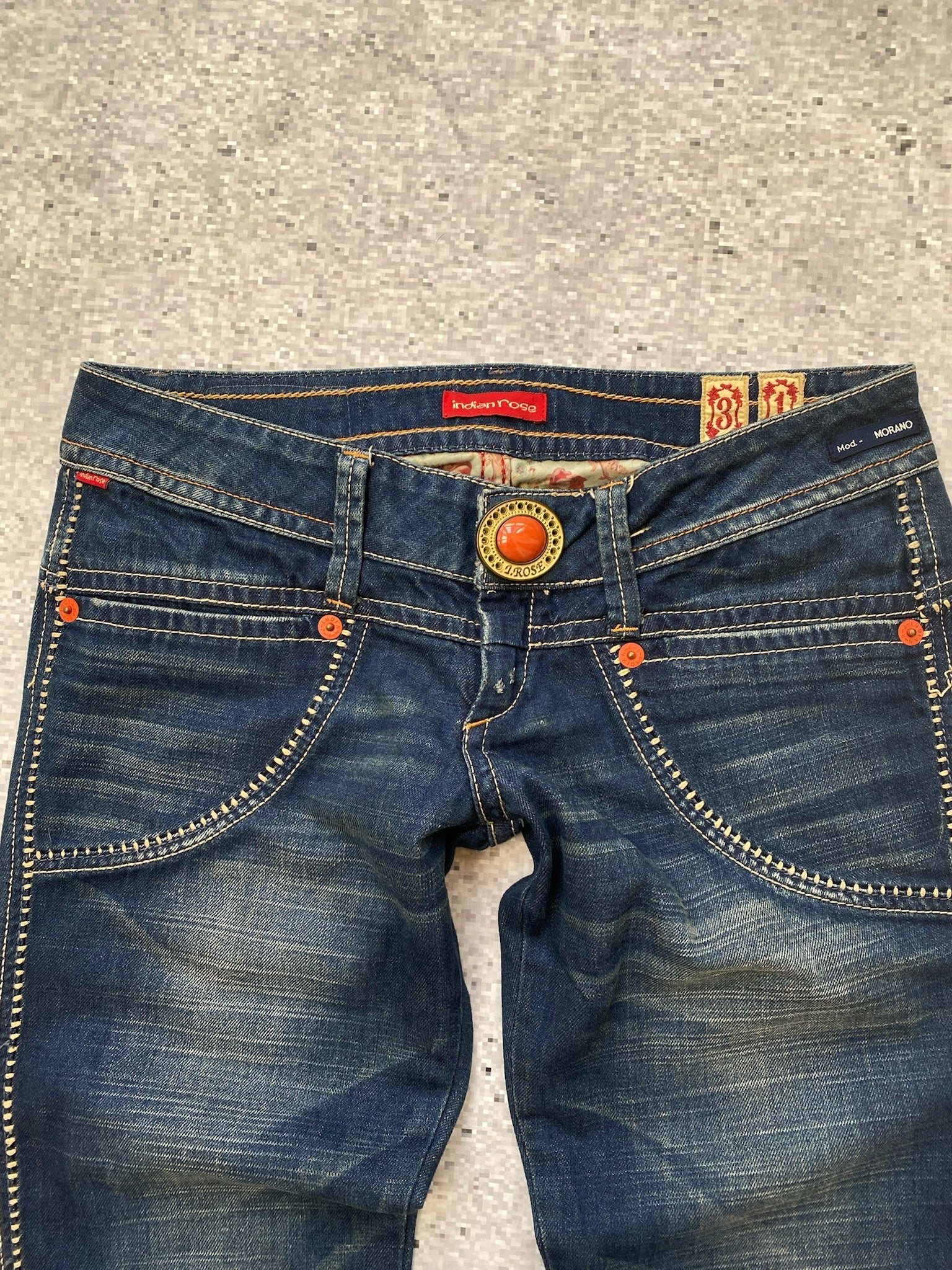 Indian Rose Ultra Low Waisted Flared 2000s jeans