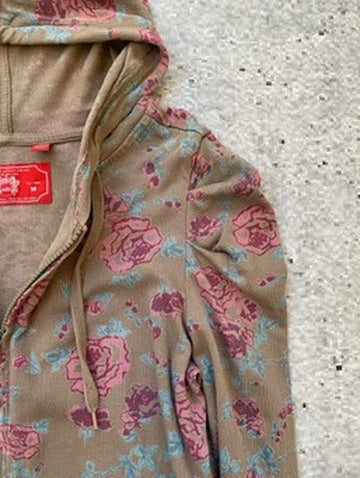 Floral Edc Y2k Ruched Cotton Hoodie  ⚡️