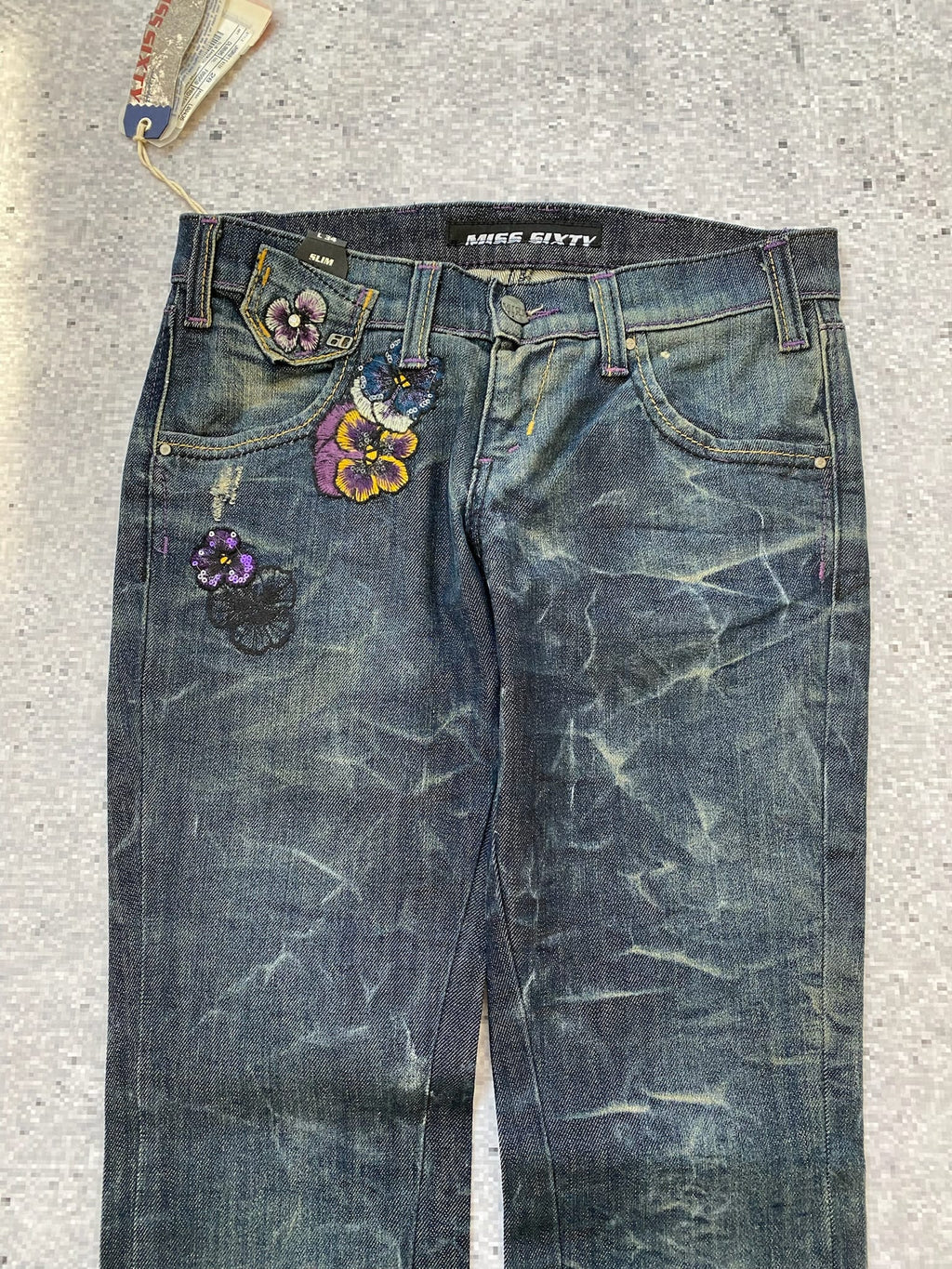 Miss Sixty Slim Low Rise Floral Embroidered Jeans