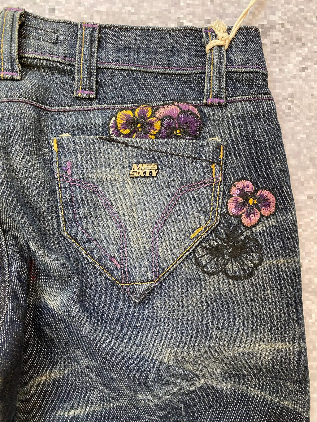Miss Sixty Slim Low Rise Floral Embroidered Jeans