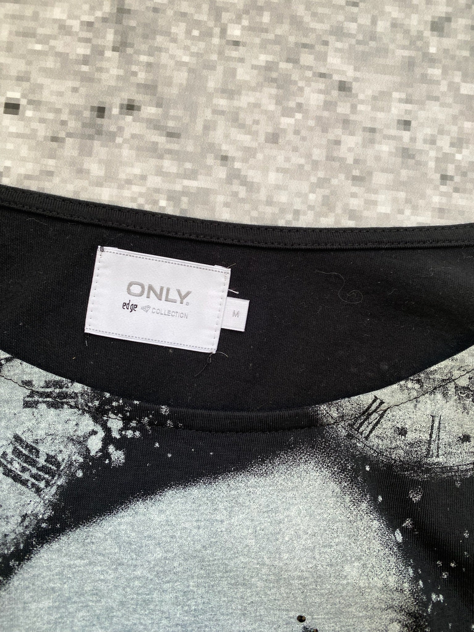 "Only" Graphic Emo Cotton Off-Shoulder LongSleeve With Bedazzled Star