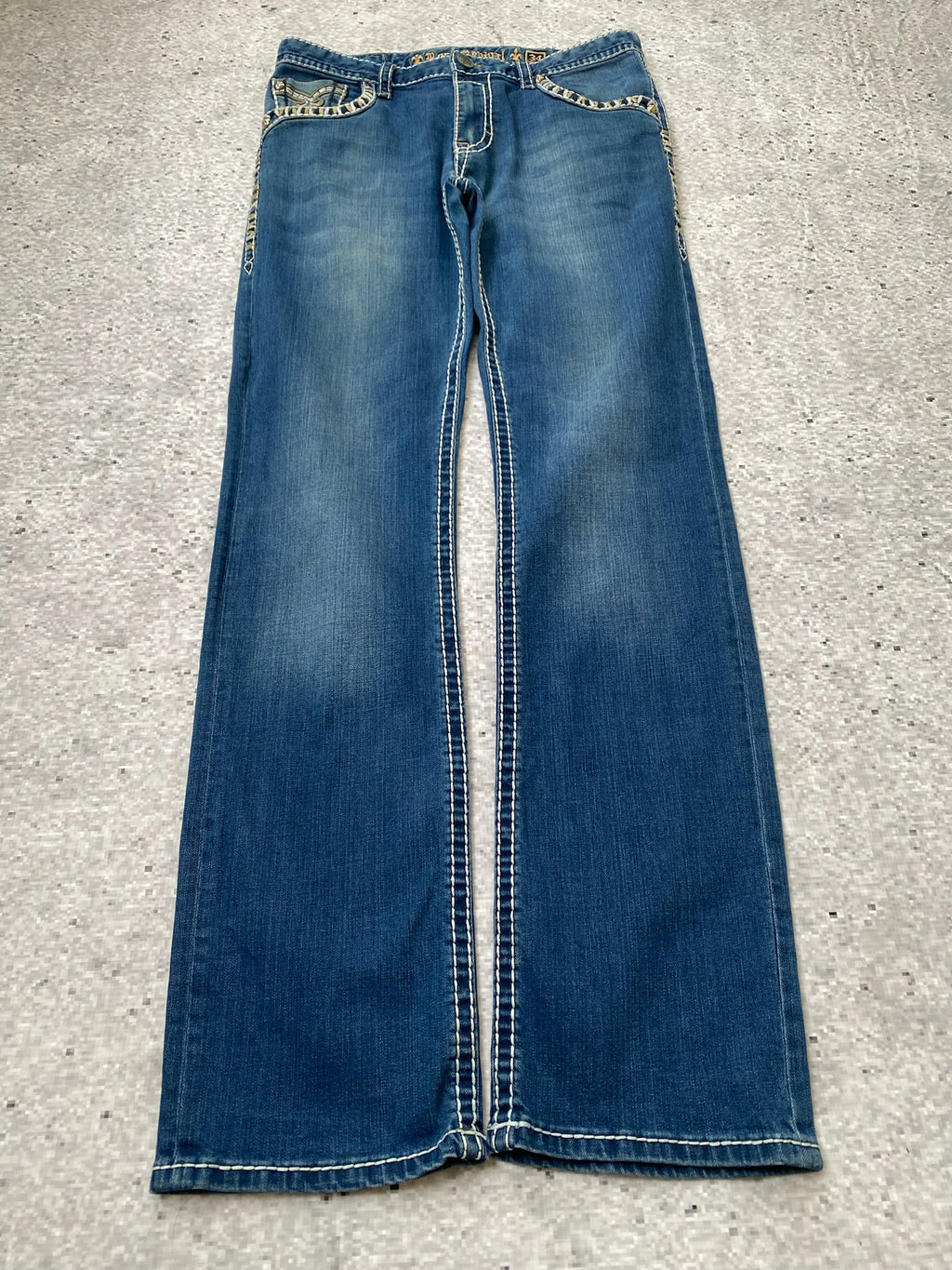 Iconic Rock Revival Straight Leg Jeans