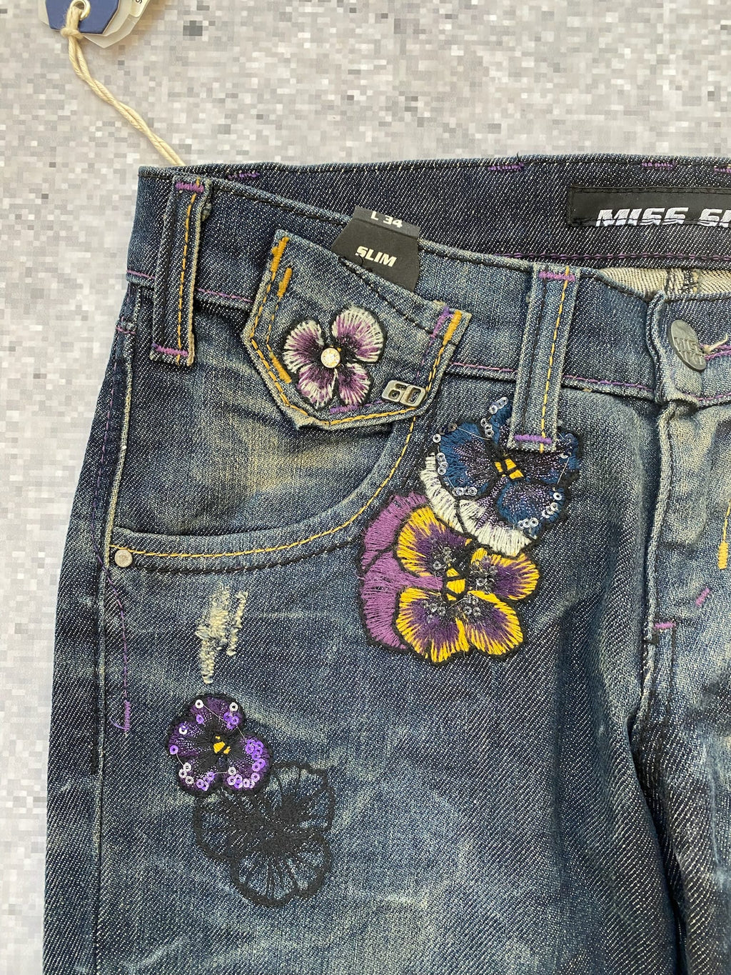 Miss Sixty Slim Low Rise Floral Embroidered Jeans