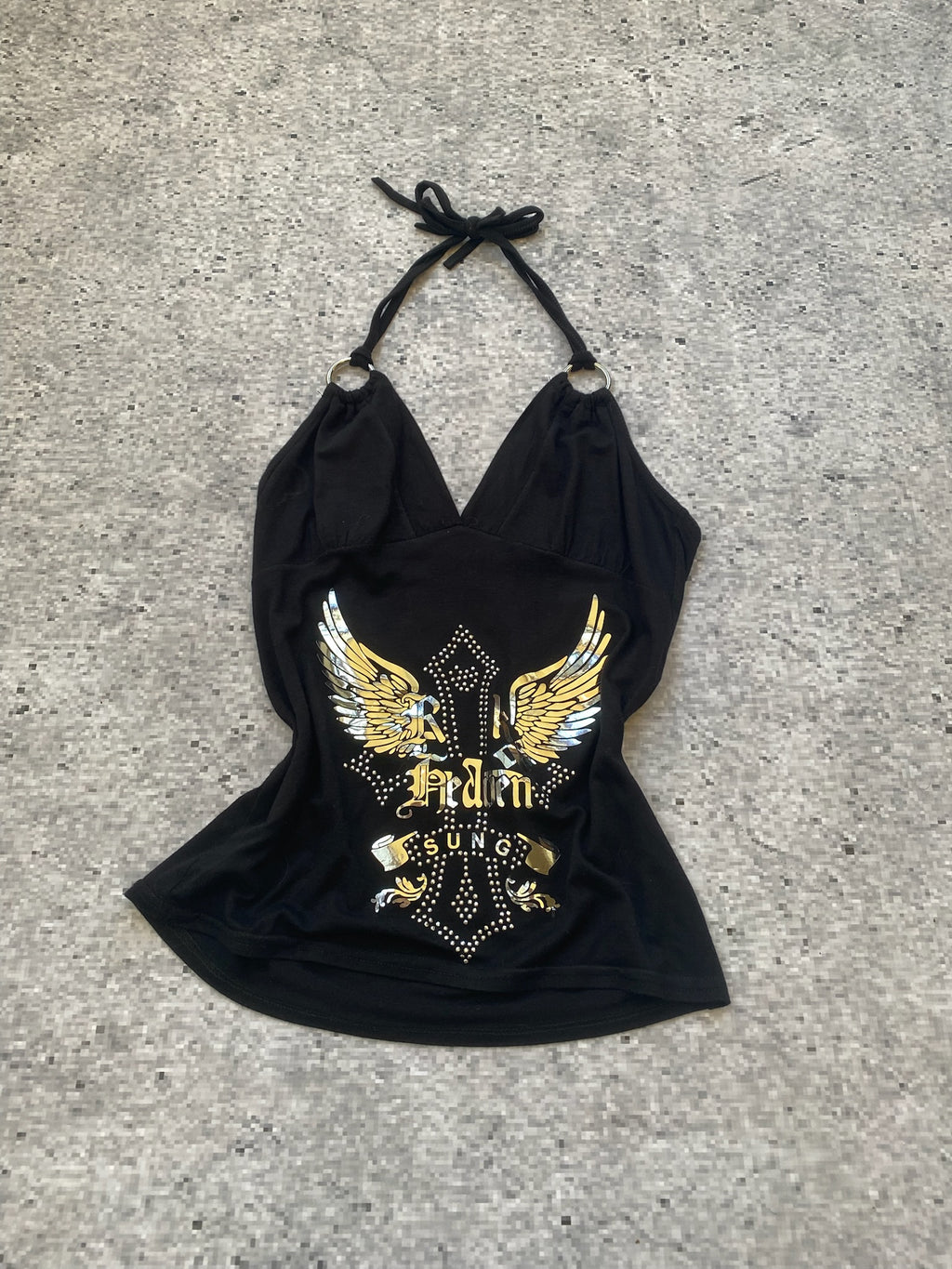 2000s Metallic "Made in France"  Print Grunge Halter Top