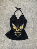 2000s Metallic "Made in France"  Print Grunge Halter Top