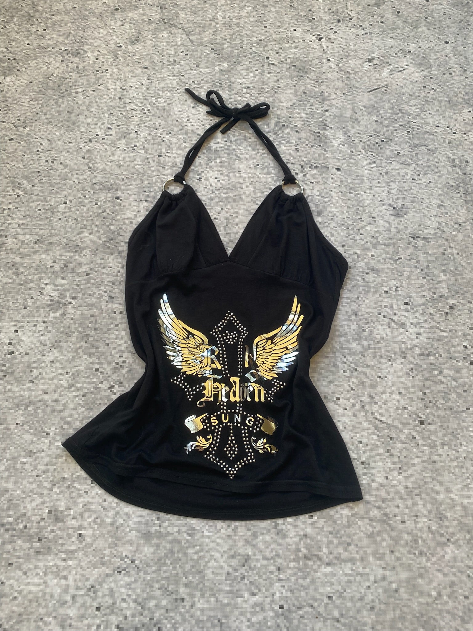 2000s Metallic "Made in France"  Print Grunge Halter Top