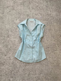 Amazing baby blue office siren button-up top