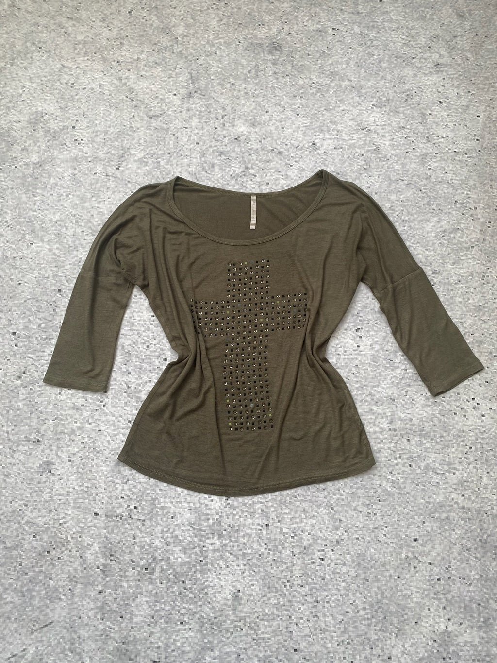 Off-Shoulder Cross Mid Sleeve Embellished Top