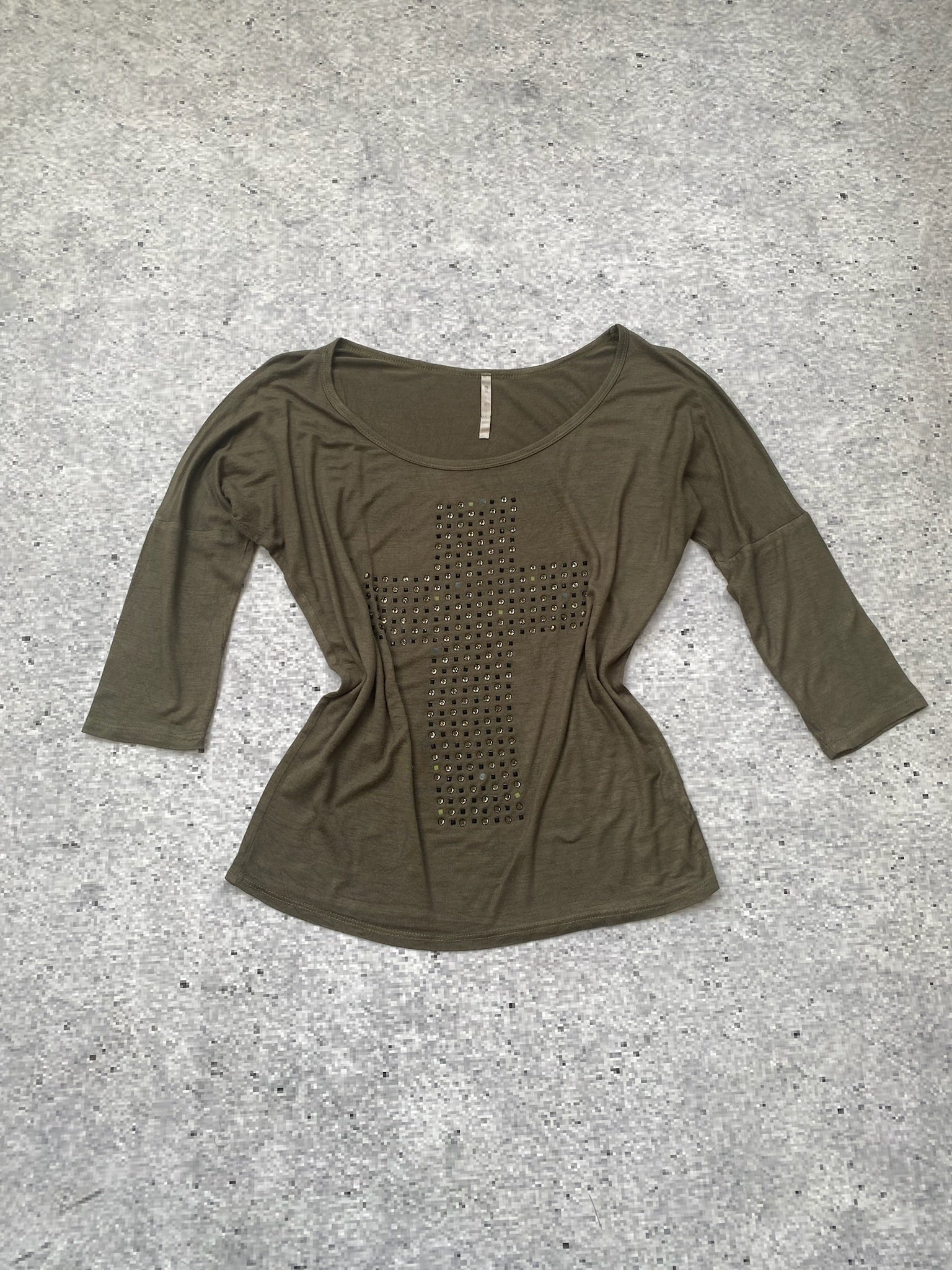 Off-Shoulder Cross Mid Sleeve Embellished Top