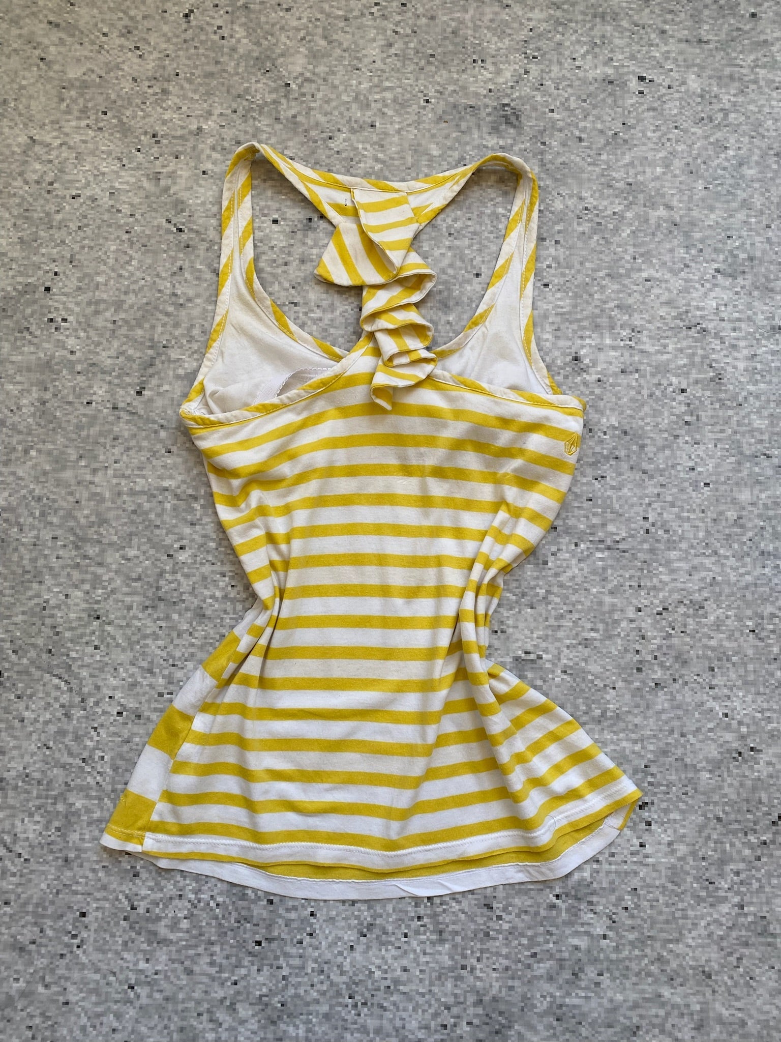 VOLCOM womens racer back tank top stripe yellow white