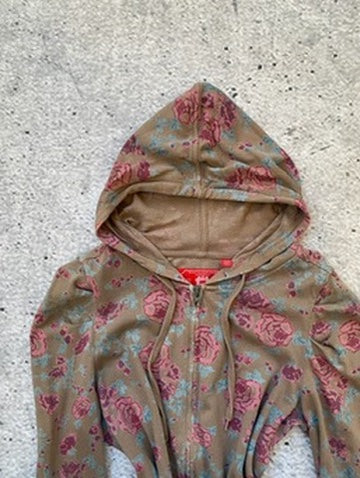 Floral Edc Y2k Ruched Cotton Hoodie  ⚡️