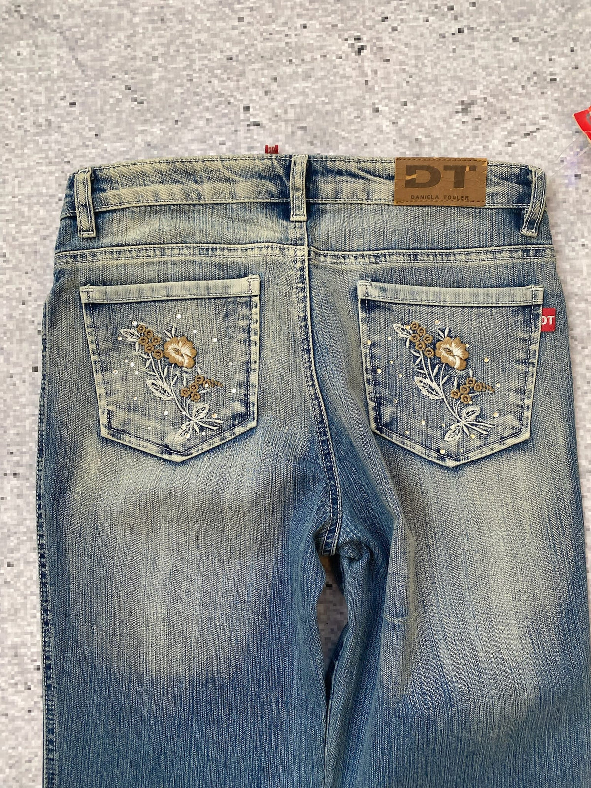 DT Low Rise Flared Bedazzled Flower Embroidery Jeans