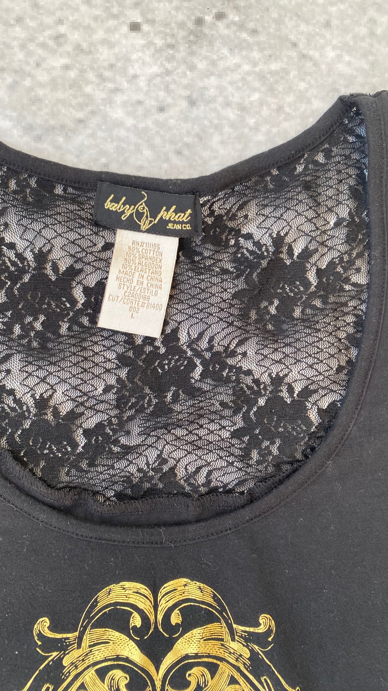 back see-through lace short-sleeved "Baby Phat" top