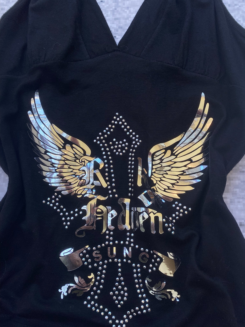 2000s Metallic "Made in France"  Print Grunge Halter Top