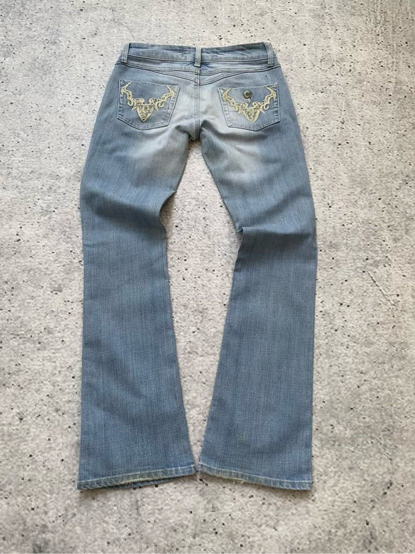 Etam Bedazzled Tribal  Low waisted flared jeans