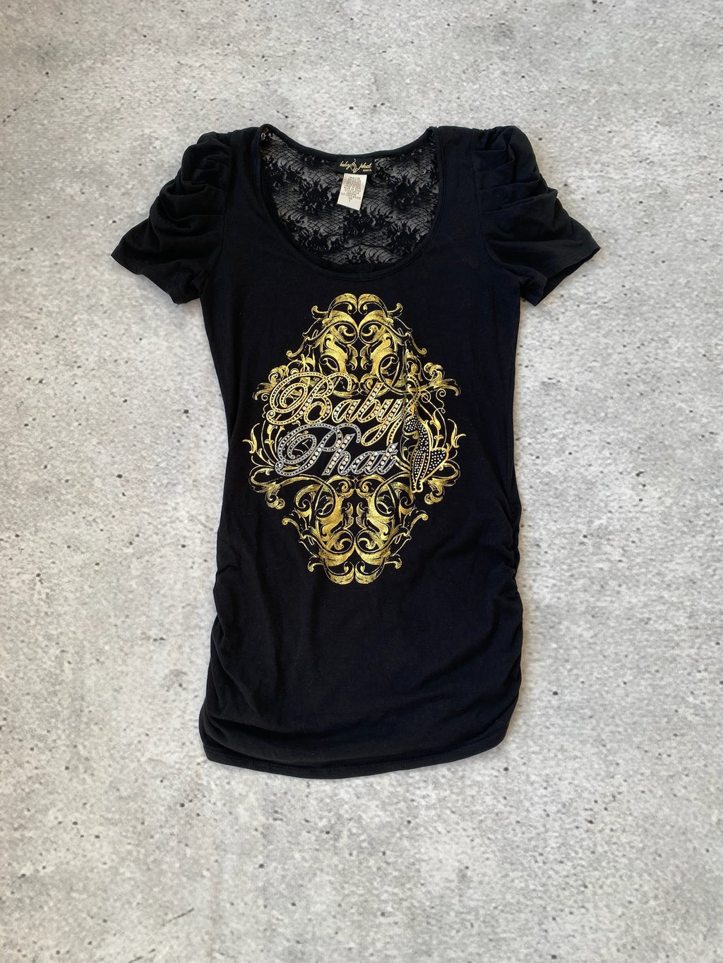 back see-through lace short-sleeved "Baby Phat" top