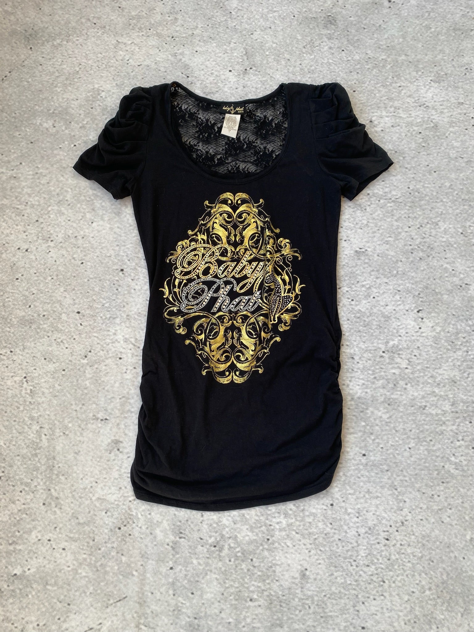 back see-through lace short-sleeved "Baby Phat" top