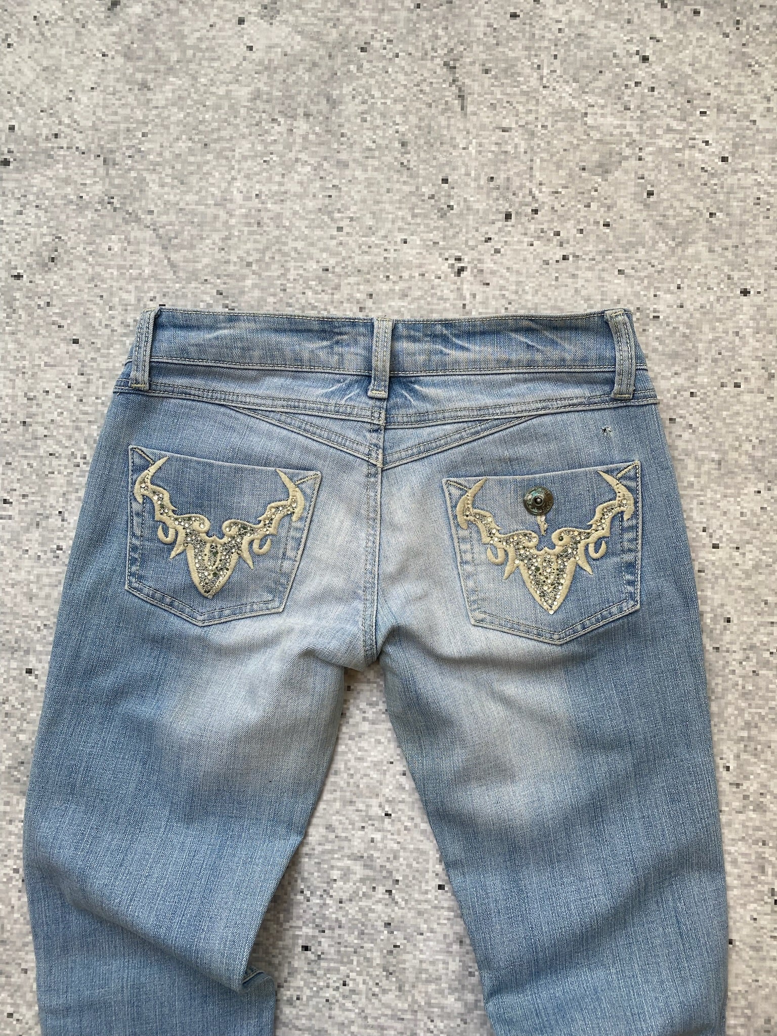 Etam Bedazzled Tribal  Low waisted flared jeans