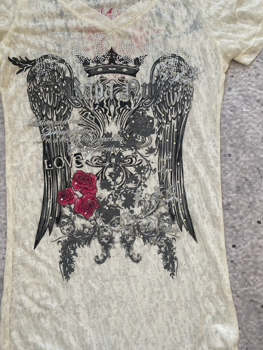 Y2K Tribal Bedazzled Fitted Long Baby Tee