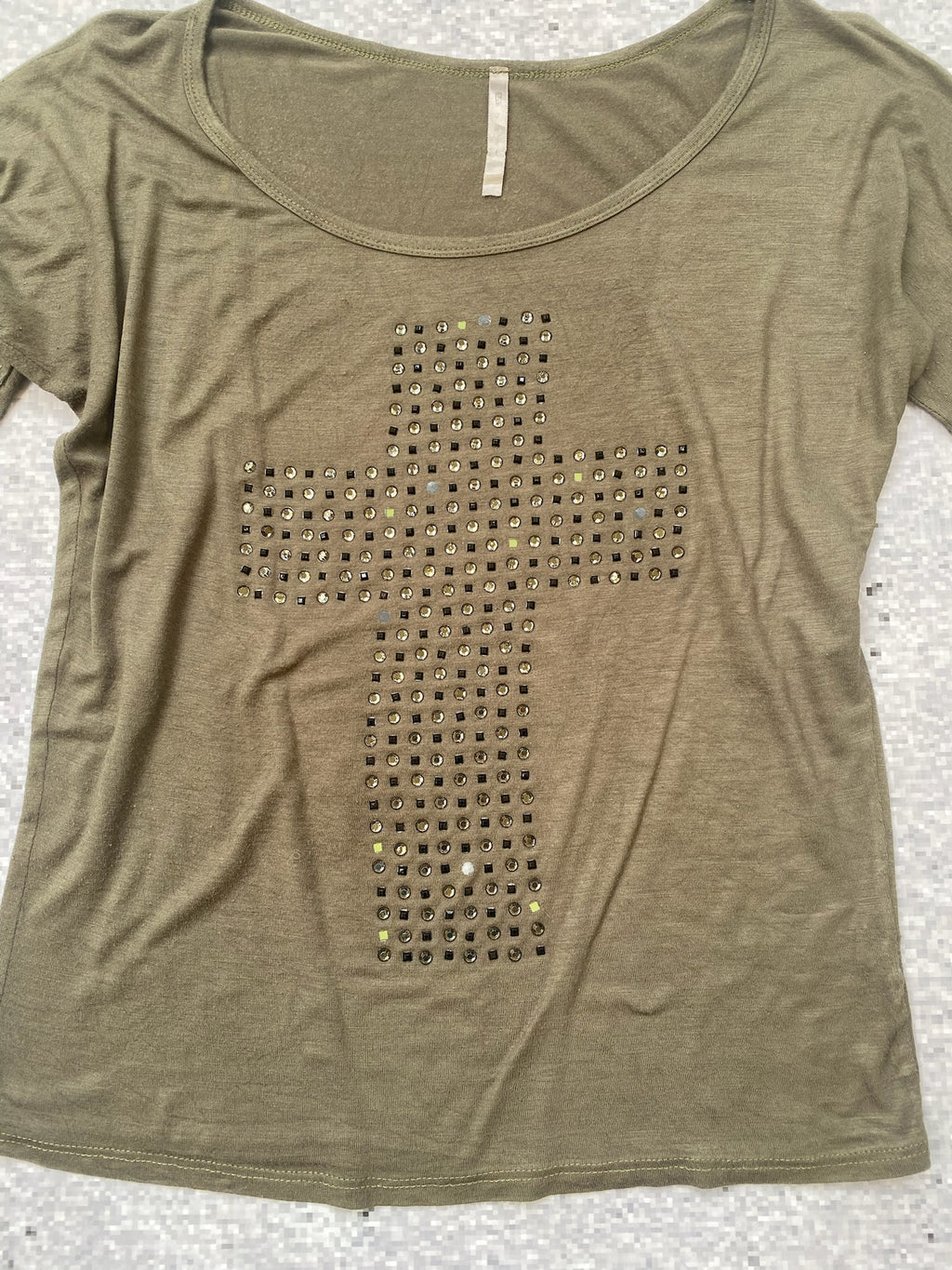Off-Shoulder Cross Mid Sleeve Embellished Top