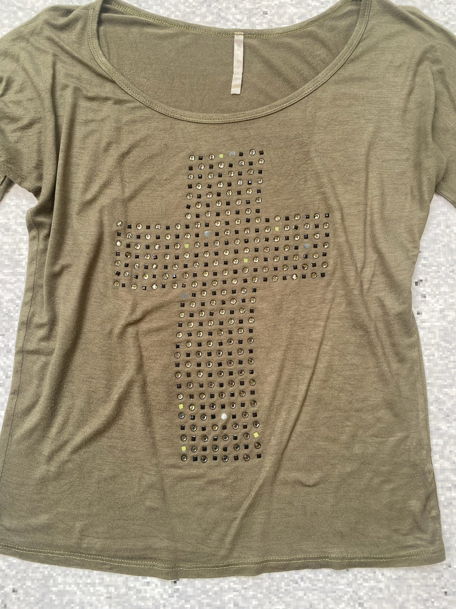 Off-Shoulder Cross Mid Sleeve Embellished Top