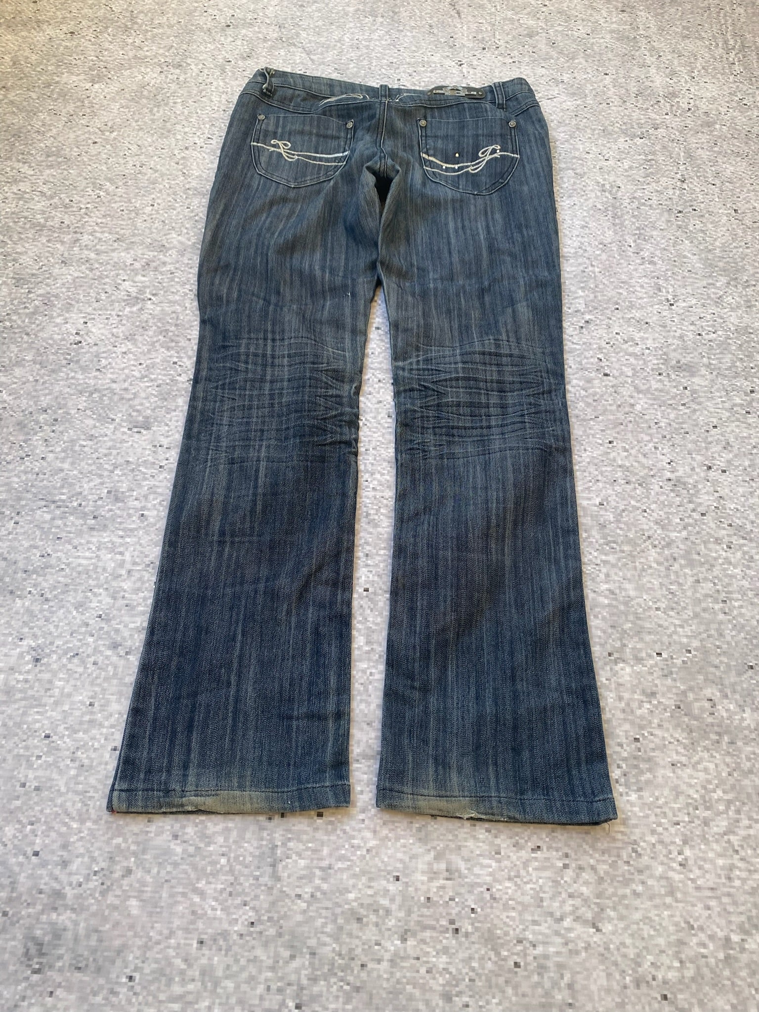 Black Embroidered Flared Low Bootcut Jeans